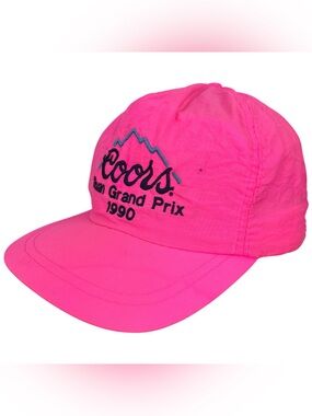 Vintage Neon Hot Pink Coors Beer Ruan Grand Prix 1990 Strap Back Hat Cap Adult